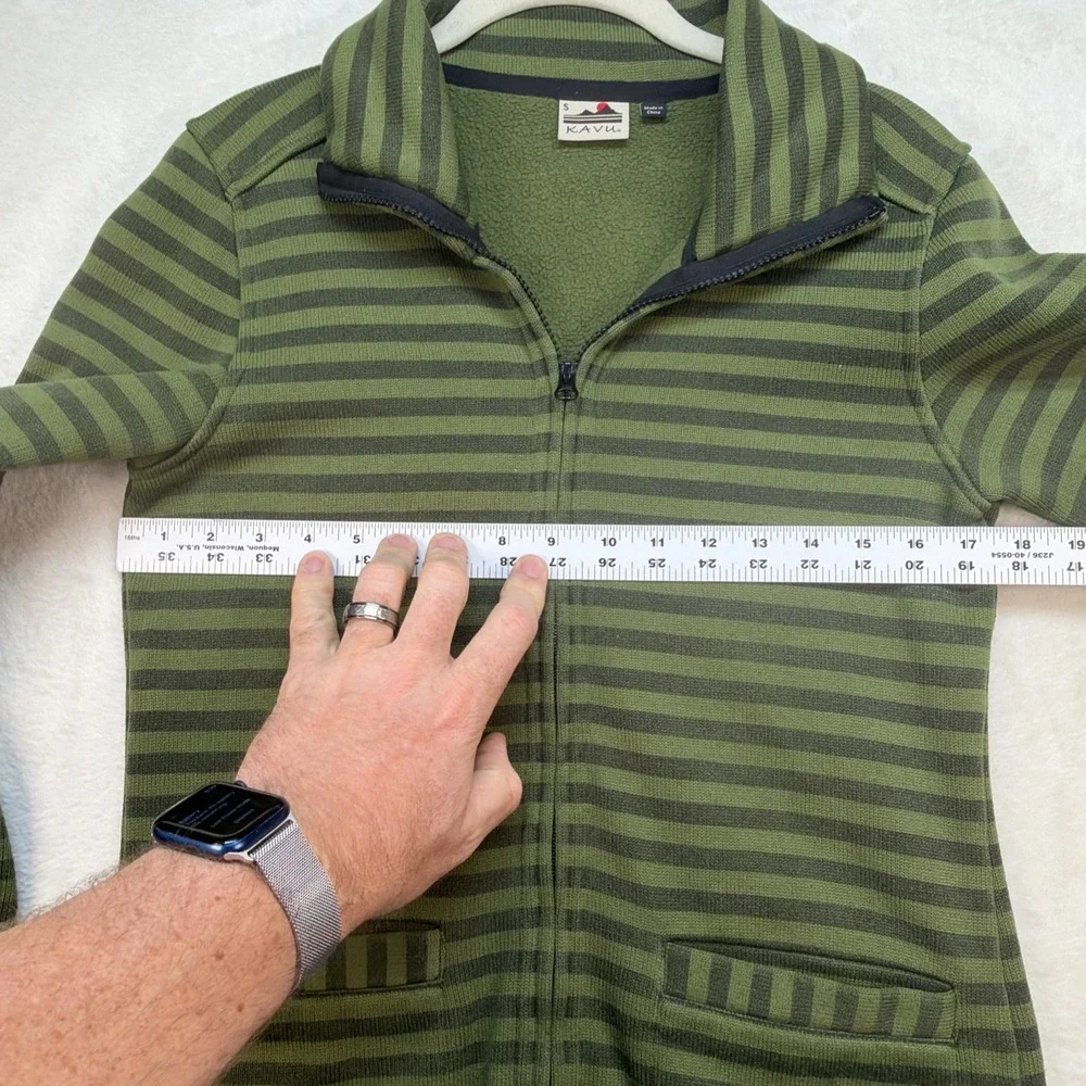 Kavu Zip Jacket Women's‎ Small Green Striped Fleece Outdoor Coastal Layer